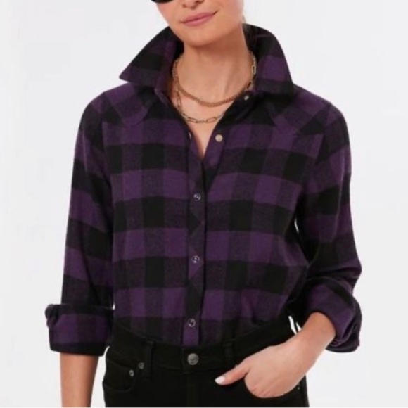 Tuckernuck Chandler Check Flannel Button Down Shirt-Purple/Black-Womens S-Casual - Picture 1 of 11